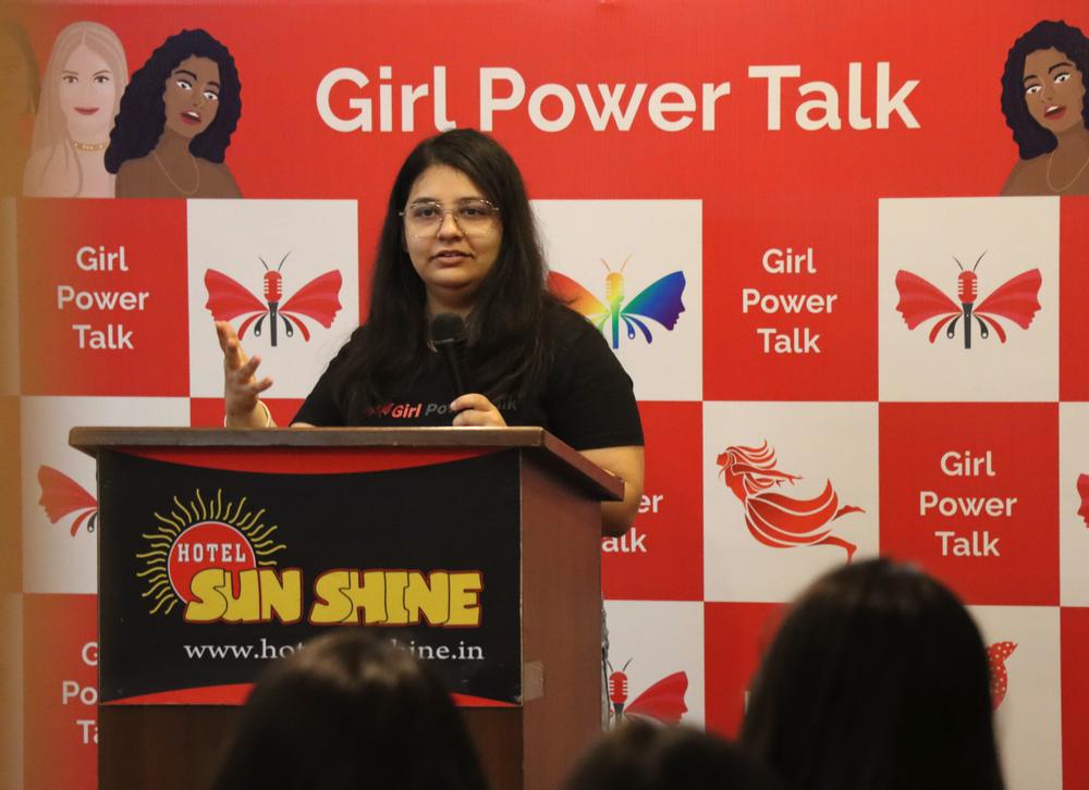 Rachita Sharma addressing a Girl Power Talk gathering